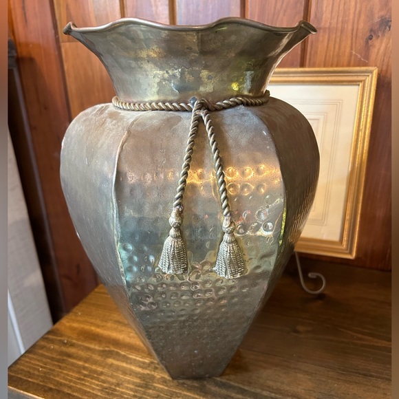 Vintage Accents Vintage Large Hammered Brass Floor Vase With Rope